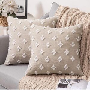 New Beige Throw Pillow Covers with White Accents 20x20